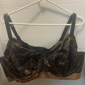 Cacique Unlined Full Coverage Black and Gold Lace Bra Size 44DDD